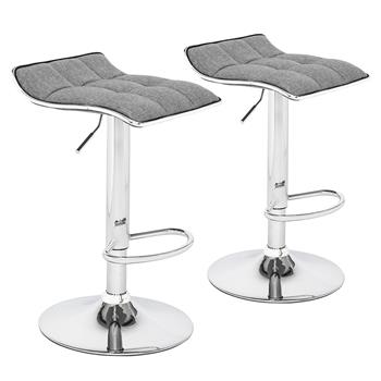 2 Soft-Packed Square Board Curved Foot Bar Stools  Breathable  fabric  Dark Gray