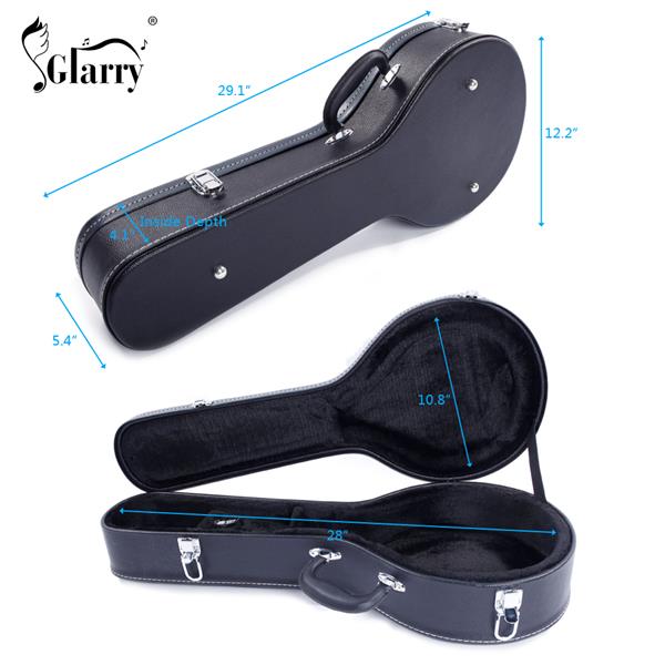 [Do Not Sell on Amazon]Glarry Hardshell A-Style Microgroove Pattern Leather Wood Mandolin Case Black