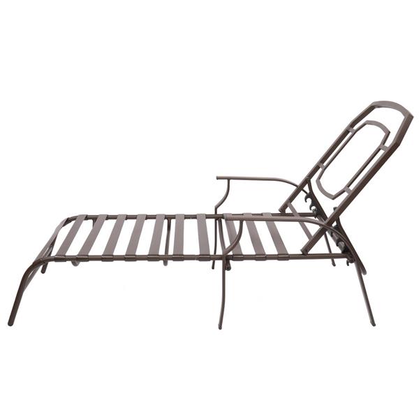 Adjustable Outdoor Steel Patio Chaise Lounge Chair with 5 Positions, UV-Resistant Cushions Beige