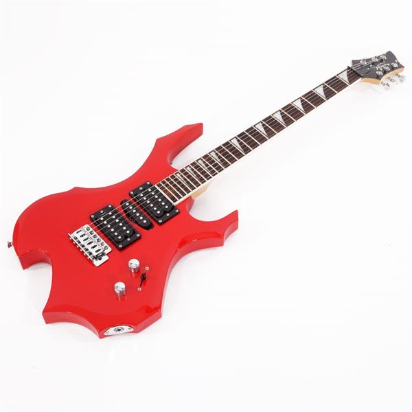 [Do Not Sell on Amazon]Glarry Flame Shaped Electric Guitar with 20W Electric Guitar Sound HSH Pickup Novice Guitar   Audio   Bag   Strap   Picks   Shake   Cable   Wrench Tool Red
