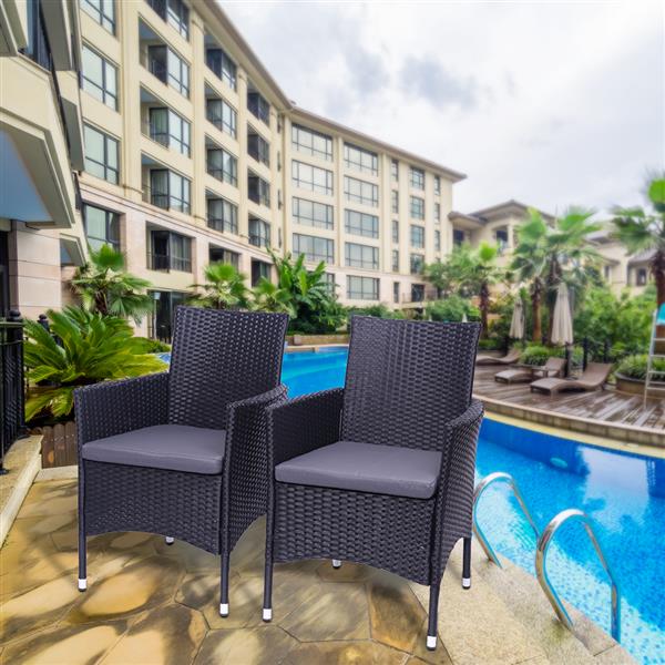 2pcs Single Backrest Chairs Rattan Sofa Black