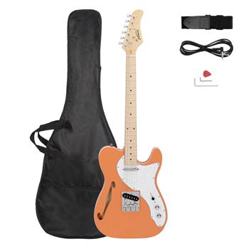 [Do Not Sell on Amazon]Glarry GTL Semi-Hollow Electric Guitar F Hole SS Pickups Maple Fingerboard White Pearl Pickguard Orange-red