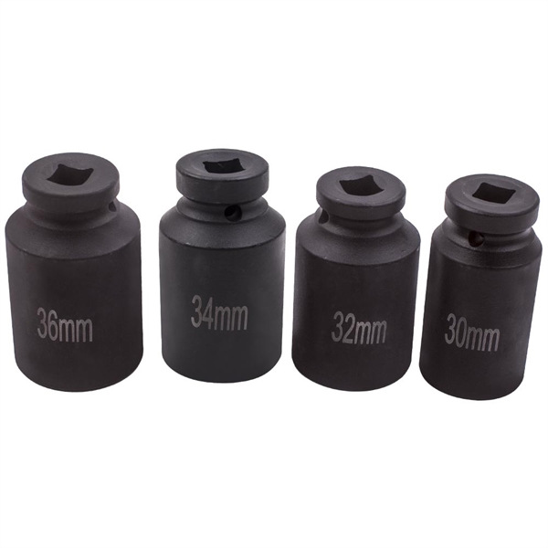 4pcs 1/2" Drive Spindle Axle Nut Socket Set 12 Point 30mm 32mm 34mm 36mm