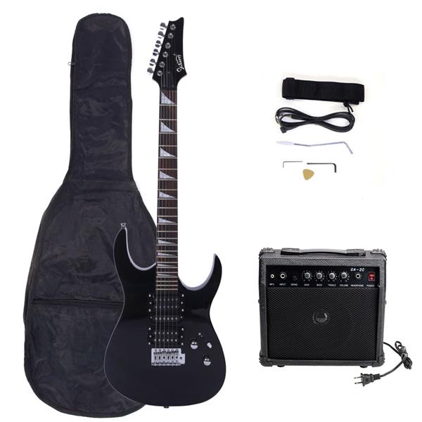 [Do Not Sell on Amazon]Glarry 170 Model With 20W Electric Guitar Pickup Hsh Pickup Guitar   Stereo   Bag   Harness   Picks   Rocker   Connector     Wrench Tool Black