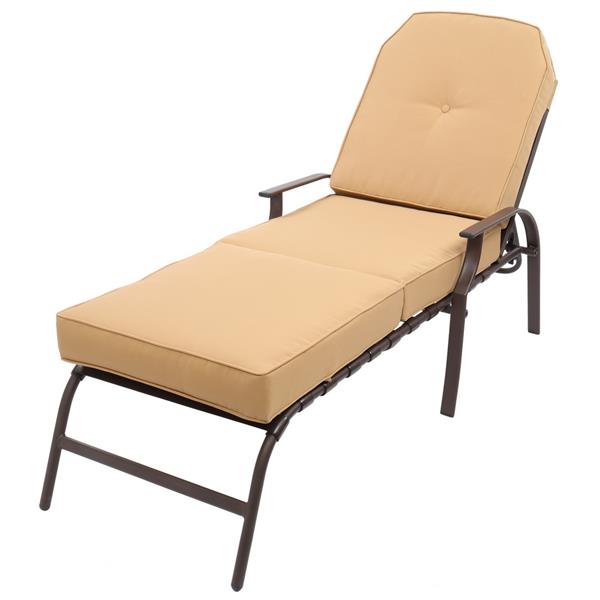 Adjustable Outdoor Steel Patio Chaise Lounge Chair with 5 Positions, UV-Resistant Cushions Beige