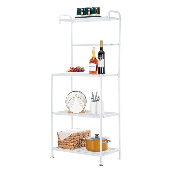 HODELY 4-Layer Wire Mesh Shelf Wrought Iron Kitchen Rack White