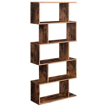 Industiral Wooden Bookcase, 5-Tier Display Shelf and Room Divider, Freestanding Storage Shelving Bookshelf, Vintage Color