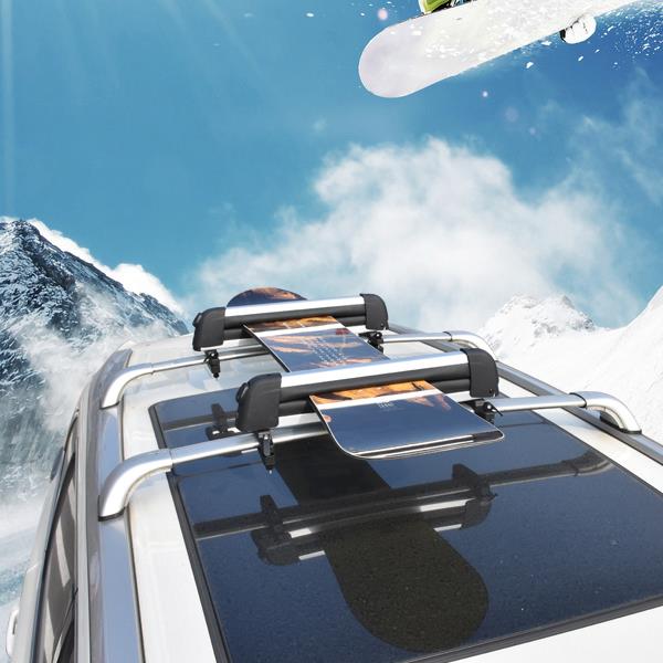 S Size Car Ski Snowboard Roof Racks 2 PCS Universal Aluminum Ski Snowboard Car Carriers Lockable Fits 2pairs of skis or 1 Snowboard