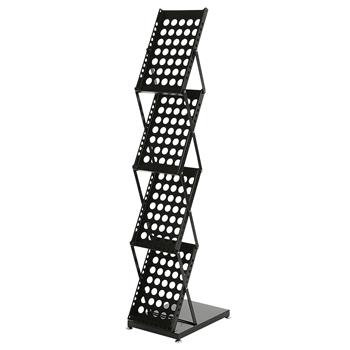 4-Tier Modern Folding Portable Metal Magazine Rack (Black)