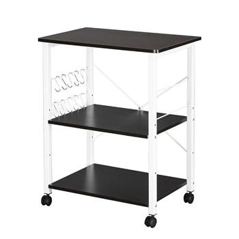 Baker\\'s Rack 3-Tier Kitchen Utility Microwave Oven Stand Storage Cart Workstation Shelf(Dark Brown Top White Metal Frame)