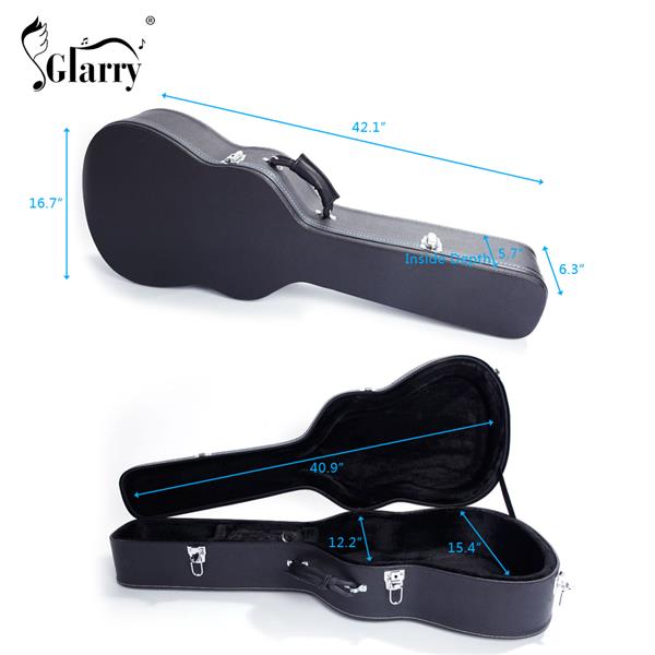 [Do Not Sell on Amazon]Glarry 39" Classical Guitar Hard Case Microgroove Flat Black