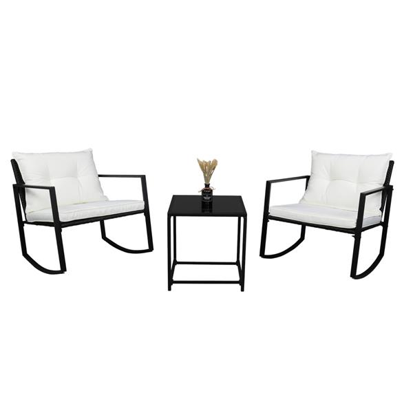 Single 2pcs Coffee Table 1pc Exposed Rocking Chair Three-Piece Set Black