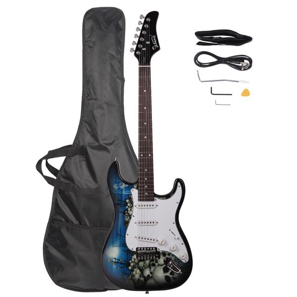 [Do Not Sell on Amazon]Glarry GST-E Electric Guitar Bag Shoulder Strap Pick Whammy Bar Cord Wrench Tool Blue