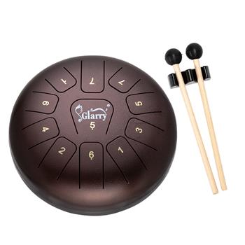 [Do Not Sell on Amazon]Glarry 10\\" 11-tone Steel Tongue Drum Stainless Steel Handpan Drum Empty Drum Portable Drum Pack Drumsticks Scrub Brown