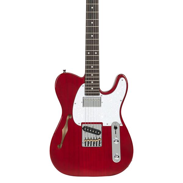 [Do Not Sell on Amazon]Glarry GTL Semi-Hollow Electric Guitar F Hole HS Pickups Rosewood Fingerboard White Pearl Pickguard Transparent Wine Red