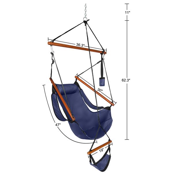 Oxford Cloth Hardwood With Cup Holder Wooden Stick Perforated 100kg Seaside Courtyard Oxford Cloth Hanging Chair   Blue
