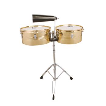 [Do Not Sell on Amazon]Glarry 13\\" & 14\\" Timbales Drum Set with Stand and Cowbell Golden