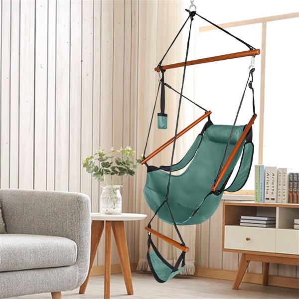 Oxford Cloth Hardwood With Cup Holder Wooden Stick Perforated 100kg Seaside Courtyard Oxford Cloth Hanging Chair   Green