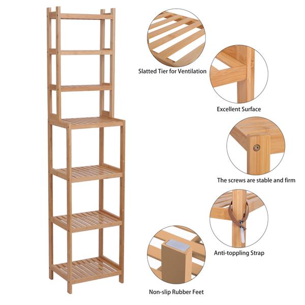 100% Bamboo Bathroom Rack, Multi-Functional And Removable 7-Layer Shelf, Multi - Function 72 * 43.5 * 160.7cm-Natural