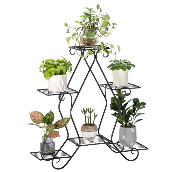a 30.3 Inch Tall, Pentagonal, 3 Stories, 5 Vertical Striped Potted Plant Racks With Black Paint