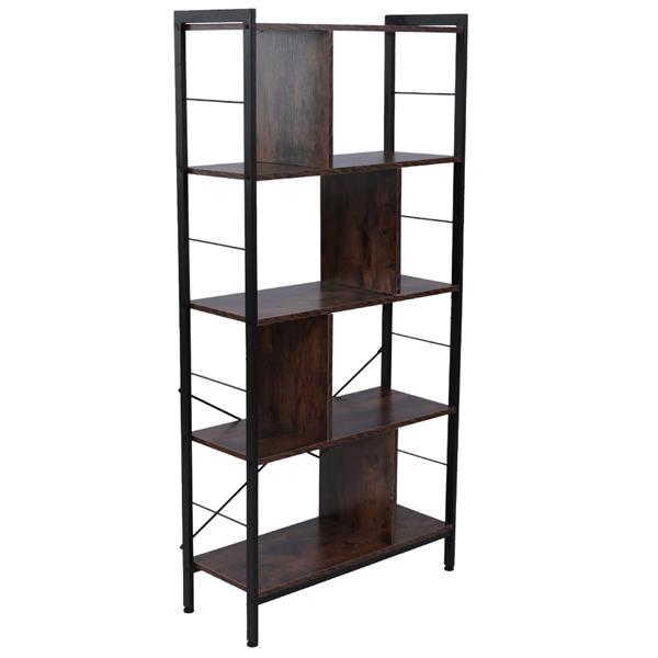 4 Tier Industrial Bookshelf, Floor Standing Storage Rack in Living Room Office Study, Large Storage Space, Simple Assembly, Stable Steel Frame, Rustic Brown