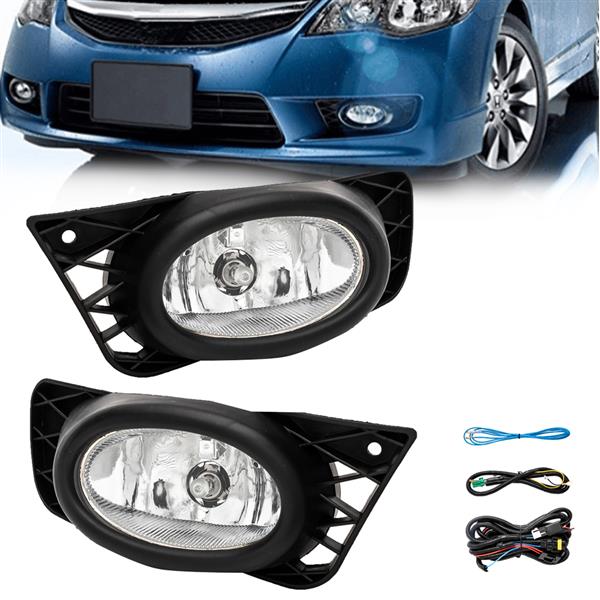 Fit For 09-11 Honda Civic 4Dr Sedan Clear Crystal Lens Driving Fog Lights