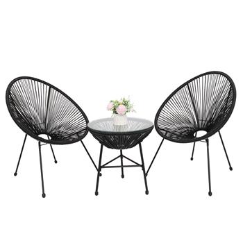 3-Piece All-Weather Patio Acapulco Bistro Furniture Set with 2 Chairs & Glass Top Table Black