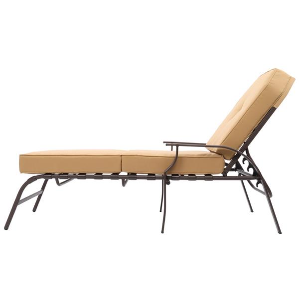 Adjustable Outdoor Steel Patio Chaise Lounge Chair with 5 Positions, UV-Resistant Cushions Beige