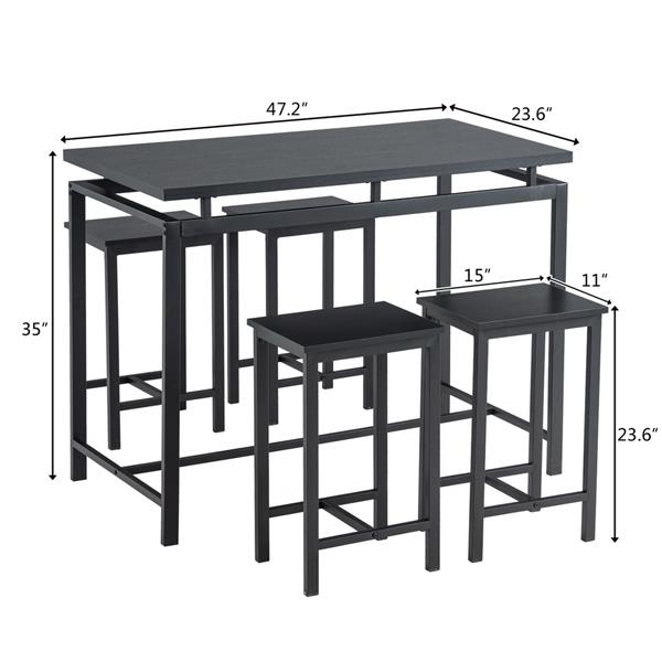 5 Piece Dining Table Set, Dining Set for 4, Wooden Table and 4 Stools, Black