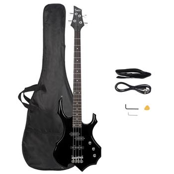 [Do Not Sell on Amazon]Glarry Burning Fire Electric Bass Guitar Full Size 4 String Cord Wrench Tool Black
