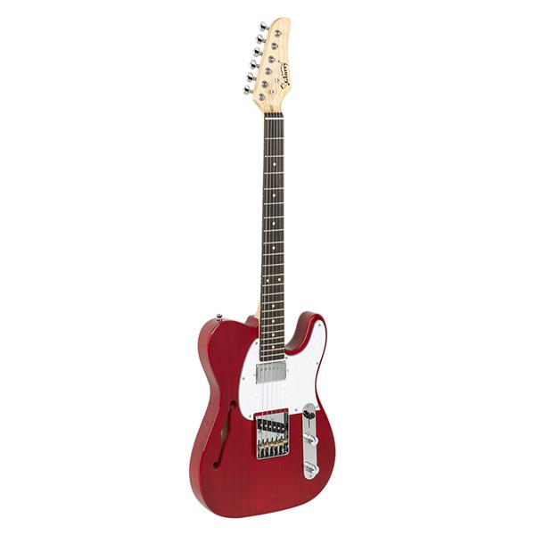 [Do Not Sell on Amazon]Glarry GTL Semi-Hollow Electric Guitar F Hole HS Pickups Rosewood Fingerboard White Pearl Pickguard Transparent Wine Red