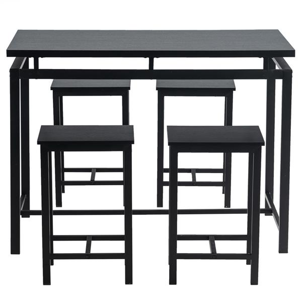 5 Piece Dining Table Set, Dining Set for 4, Wooden Table and 4 Stools, Black