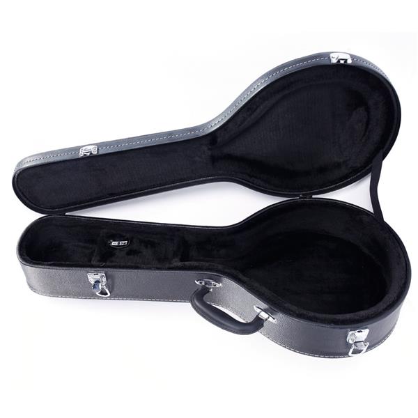 [Do Not Sell on Amazon] Hardshell A-Style Microgroove Pattern Leather Wood Mandolin Case Black