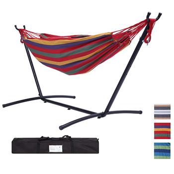 112\\" Large Size Double Classic Hammock with Stand for 2 Person- Indoor or Outdoor Use-with Carrying Pouch-Powder-coated Steel Frame - Durable 450 Pound Capacity，Red Striped