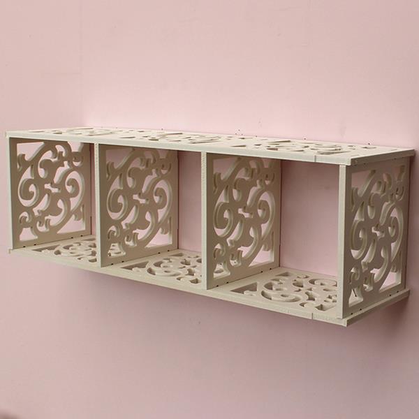 Wood-plastic Board Three lattices Carved Overhead Storage Rack White 