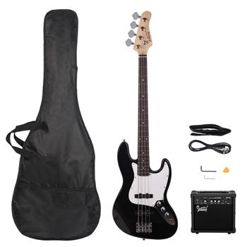 [Do Not Sell on Amazon]Glarry GJazz Bass with Electirc Bass Amplifier Power Wire Tools Black