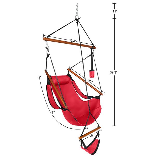 Oxford Cloth Hardwood With Cup Holder Wooden Stick Perforated 100kg Seaside Courtyard Oxford Cloth Hanging Chair   Red