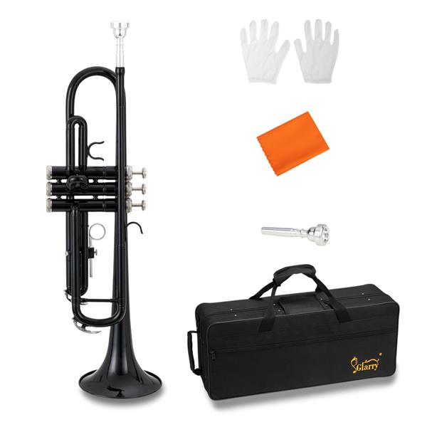 [Do Not Sell on Amazon]Glarry Brass Trumpet Bb with 7C Mouthpiece for Standard Student or Beginner Black