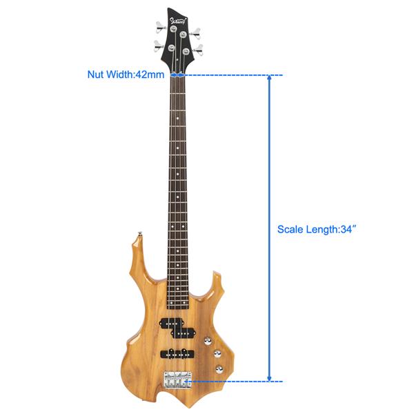 [Do Not Sell on Amazon]Glarry Burning Fire Electric Bass Guitar Full Size 4 String Bag Strap Paddle Cable Wrench Tool Burlywood