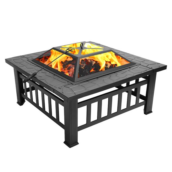 Portable Courtyard Metal Fire Pit with Accessories Black