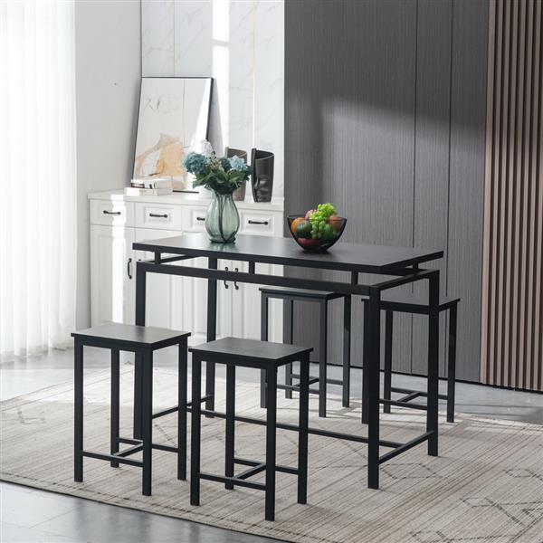 5 Piece Dining Table Set, Dining Set for 4, Wooden Table and 4 Stools, Black