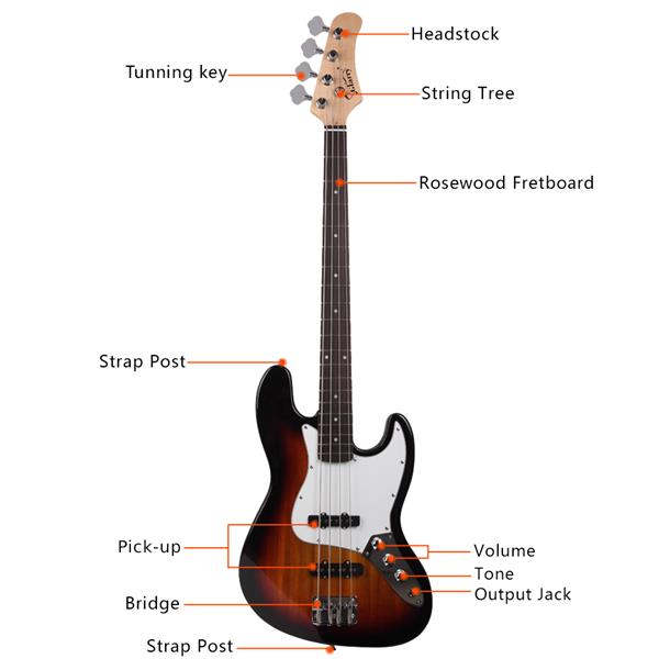 [Do Not Sell on Amazon]Glarry GJazz Bass with Electirc Bass Amplifier Power Wire Tools Sunset