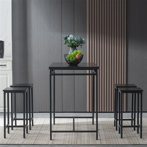 5 Piece Dining Table Set, Dining Set for 4, Wooden Table and 4 Stools, Black