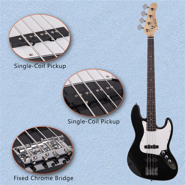 [Do Not Sell on Amazon]Glarry GJazz Bass with Electirc Bass Amplifier Power Wire Tools Black