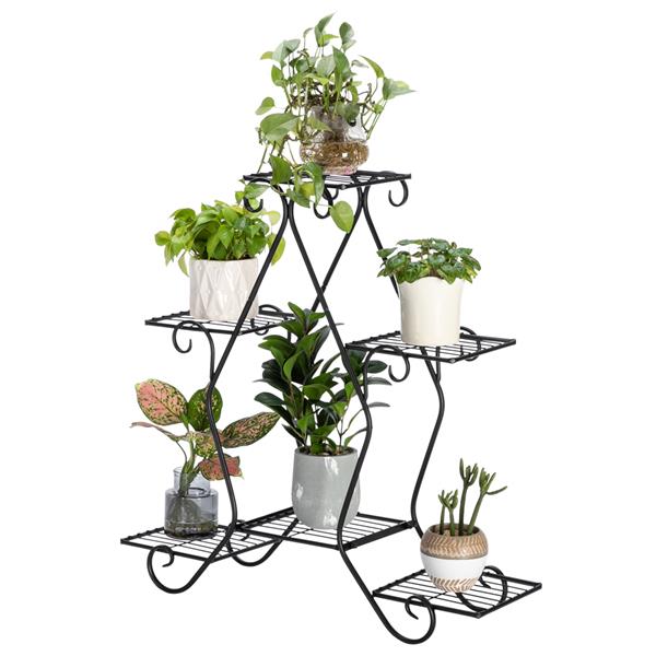 a 30.3 Inch Tall, Pentagonal, 3 Stories, 5 Vertical Striped Potted Plant Racks With Black Paint