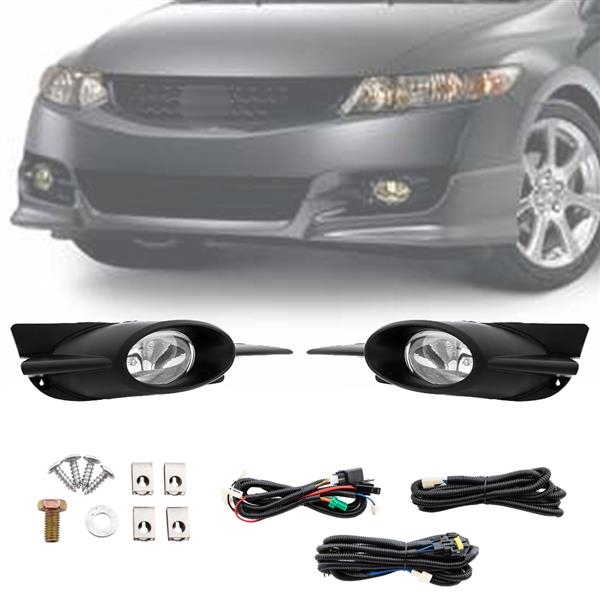 Car Fog Light Assembly w/ Wiring Harness Kit for Honda Civic 2009-2011