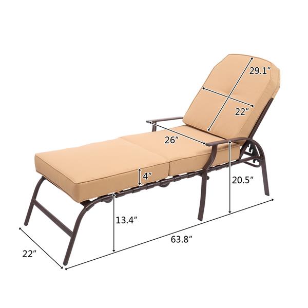 Adjustable Outdoor Steel Patio Chaise Lounge Chair with 5 Positions, UV-Resistant Cushions Beige