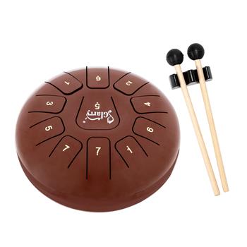 [Do Not Sell on Amazon]Glarry 10\\" 11-tone Steel Tongue Drum Stainless Steel Handpan Drum Empty Drum Portable Drum Pack Drumsticks   Brown