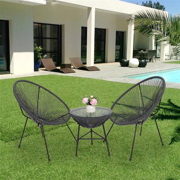 3-Piece All-Weather Patio Acapulco Bistro Furniture Set with 2 Chairs & Glass Top Table Gray