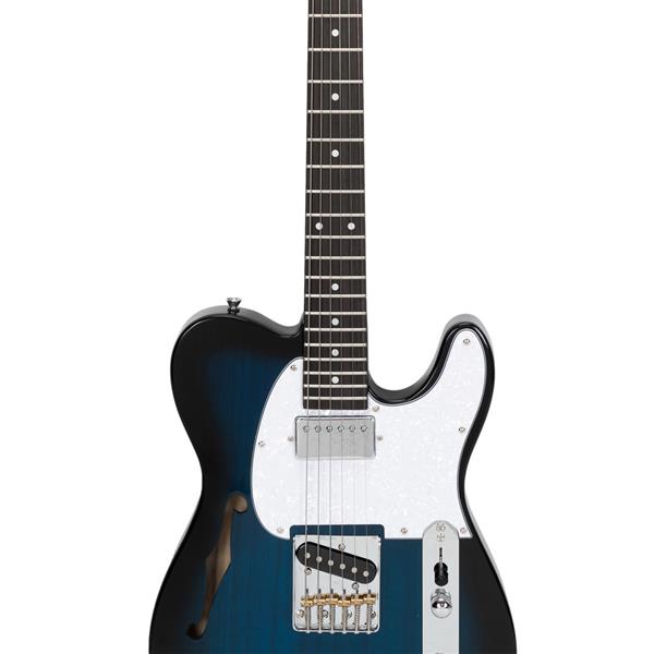 [Do Not Sell on Amazon]Glarry GTL Semi-Hollow Electric Guitar F Hole HS Pickups Rosewood Fingerboard White Pearl Pickguard Blue